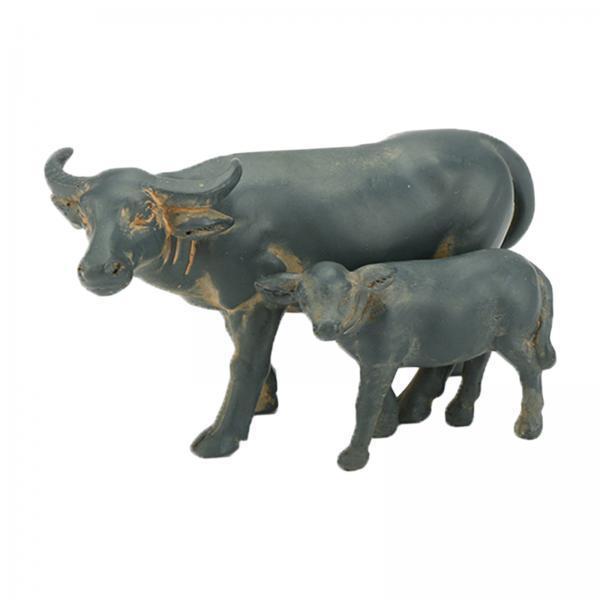 2xMiniature Buffalo Figurine Craft Buffalo Statue for Office Corridor Tabletop 2Pcs