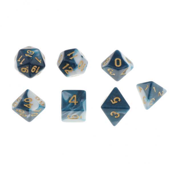 2x7 Pieces Acrylic Polyhedral Dice Set Table Game Party Games Blue White