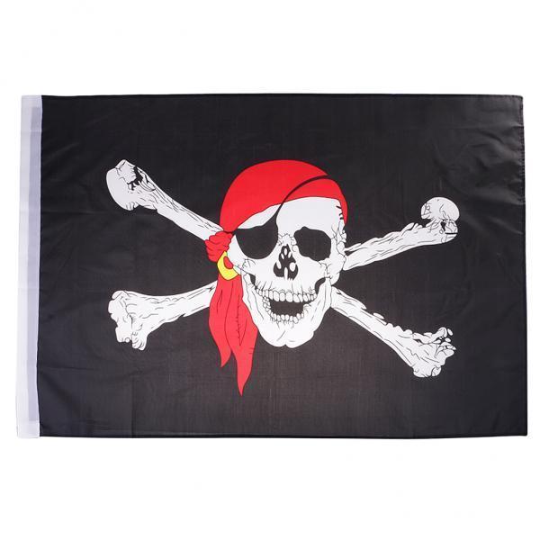 4x2ftx3ft Pirate Skull with Red Bandana Flag Polyester 60x90cm for Hom Decors