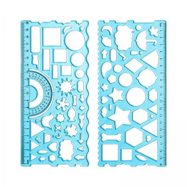 2xMultifunctional Drawing Template Geometric Ruler for Mathematics Building Blue