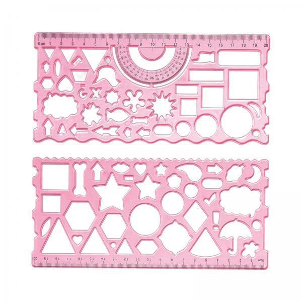 4xMultifunctional Drawing Template Geometric Ruler for Mathematics Building Red