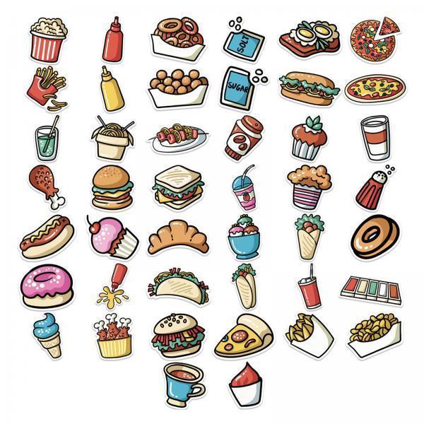 2x44Pcs Colorful Mixed Food Cartoon Stickers DIY Waterproof Fridge Decal