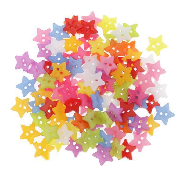 2x100x 15mm Colorful Plastic 2-holes Buttons for DIY Sewing Craft Star