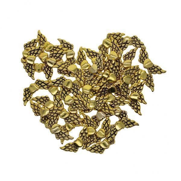 4x50Pcs Antique Gold Metal Angel Wing Heart Spacer Beads Jewelry DIY Making