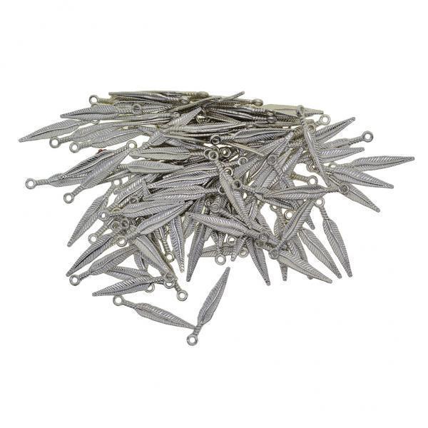 2x100 pcs 3D Feather Leaf Metal Charms pendants Jewelry DIY Making Silver