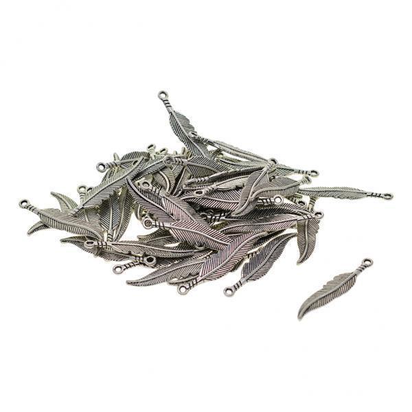 4x50 Pieces Vintage Feather Charm Leaves Pendant for Jewelry Making DIY Craft