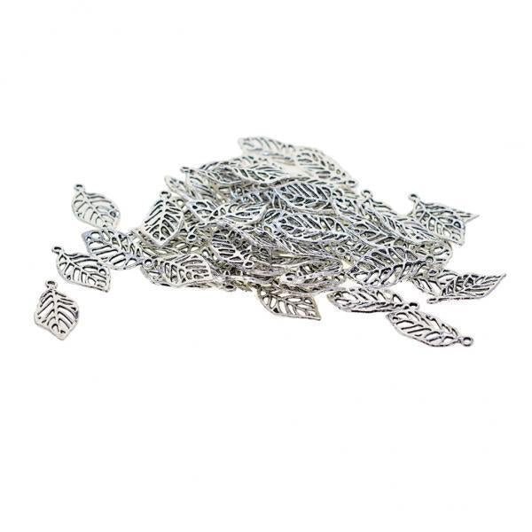 4x50 Pieces Filigree Leaf Charms Pendant Jewelry DIY Making Tibet Silver