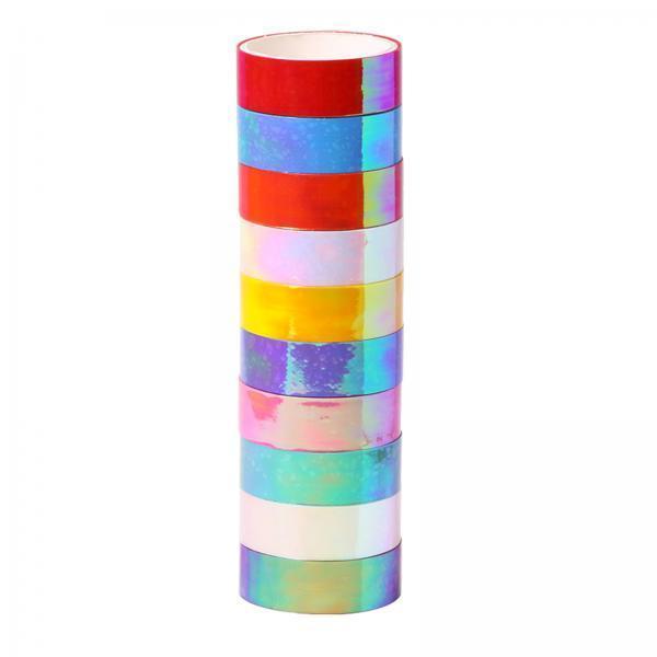 4x10Pc Holographic Washi Masking Tape Rainbow Sticky Adhesive for Scrapbooking