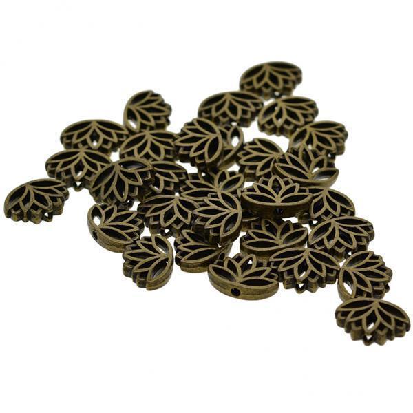 4x30x Retro Hollow out buddha yoga lotus flower metal spacer bead Green Bronze