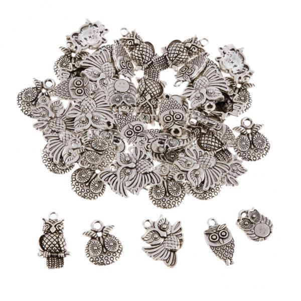 4x50 Pieces Tibetan Silver Owl Charms Pendant Bead DIY Jewelry Making Crafting