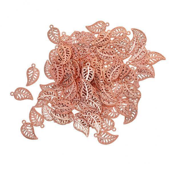 3x100 Pieces Filigree Leaf Charms Pendant Beads Jewelry DIY Making rosegold