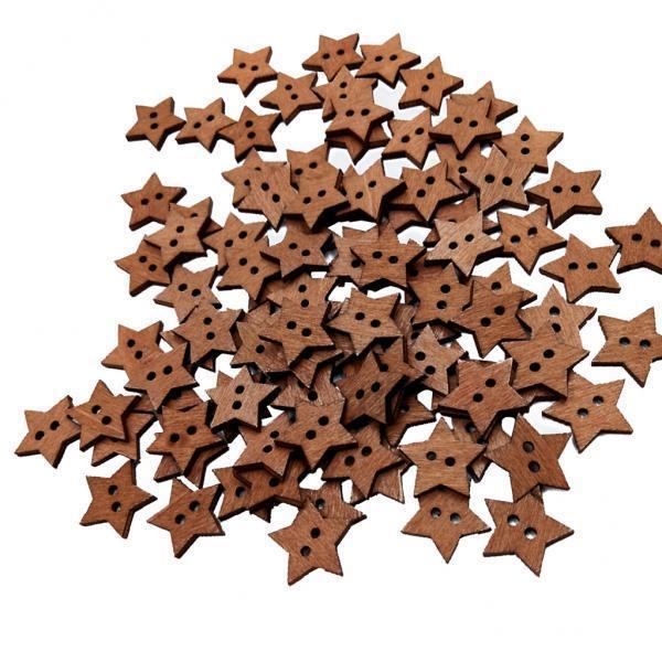 3x100Pieces Wooden Star Shape 2 Holes Buttons for Sewing and Crafts