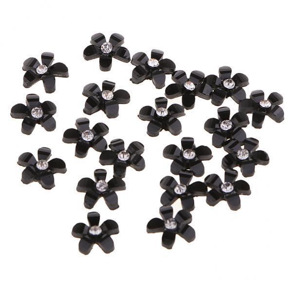 2x20 Flowers Flatback Button Rhinestone Embellishments for Wedding Black