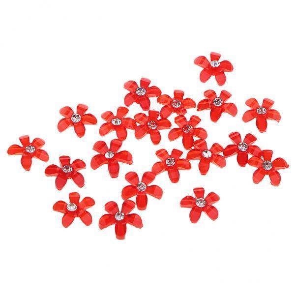 2x20 Flowers Flatback Button Rhinestone Embellishments for Wedding Red