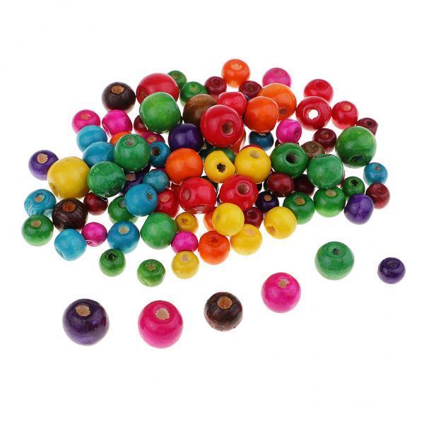 2x100 Pieces Dyed Color Round Wood Beads for Jewelry Making Craft Accessories