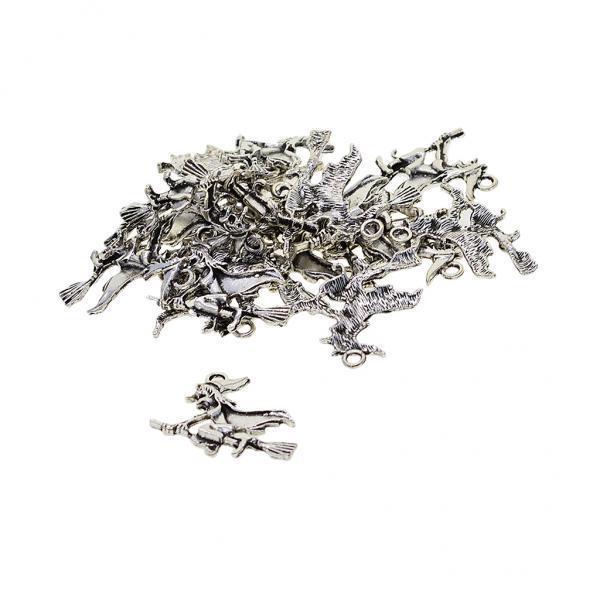 3x20 Pieces Tibetan Silver Halloween Flying Witch Jewelry DIY Charms Pendant