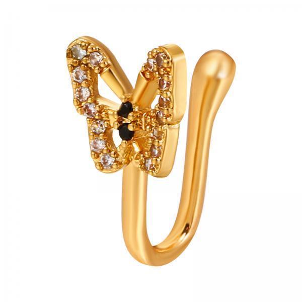 2xFake Nose Ring Rhinestone Copper No Piercing Clip on Nose Ring for Women Men Aureate
