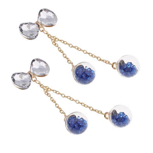 3x1 Pair Tassel Bow Charms Rhinestone Buttons Crystal Embellishment royal blue