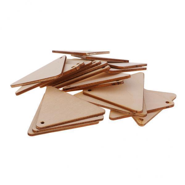 2xTriangle Shape Unfinished Wood Pieces with Hole for Crafts 20 Pieces 60mm
