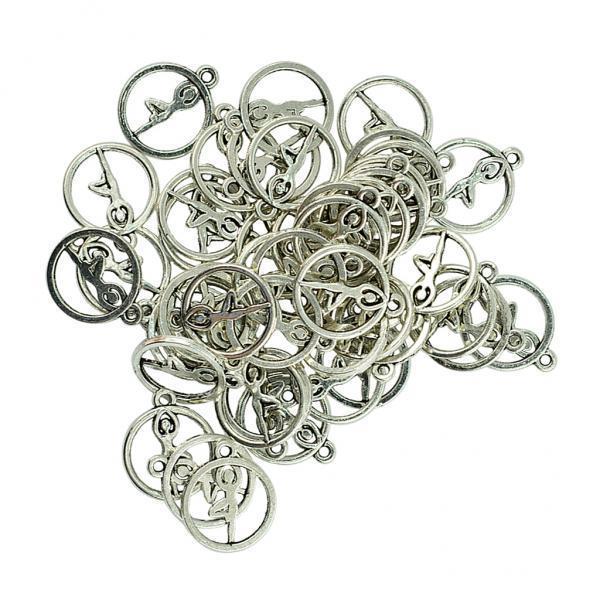 4x50 Pcs Tibetan Silver Round Hollow Out Pendant Charms Yoga Pose DIY Crafts