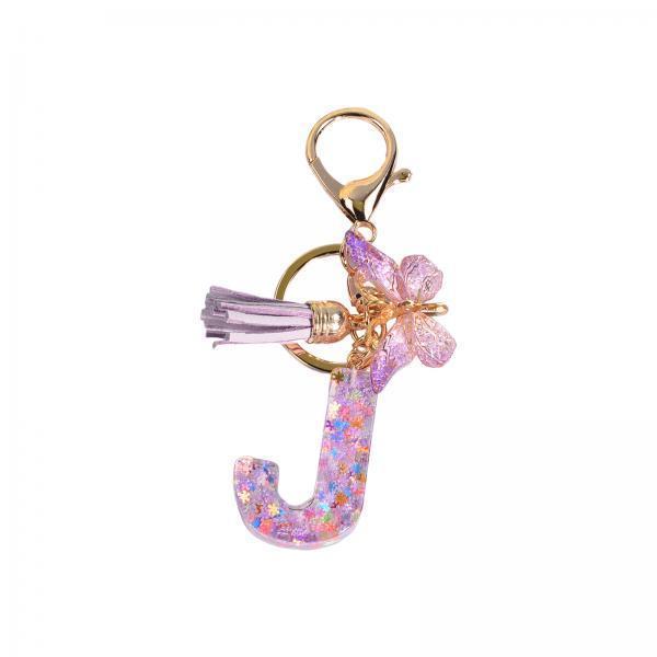 4xResin Keychain Ornaments Girls Women Gifts English Alphabet Keyring Keychain J