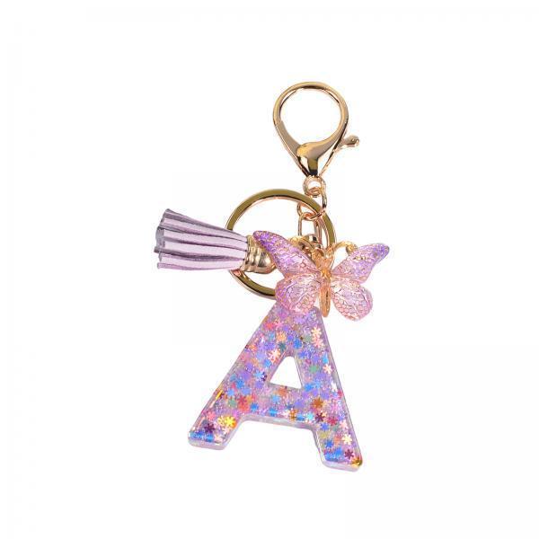 4xResin Keychain Ornaments Girls Women Gifts English Alphabet Keyring Keychain A
