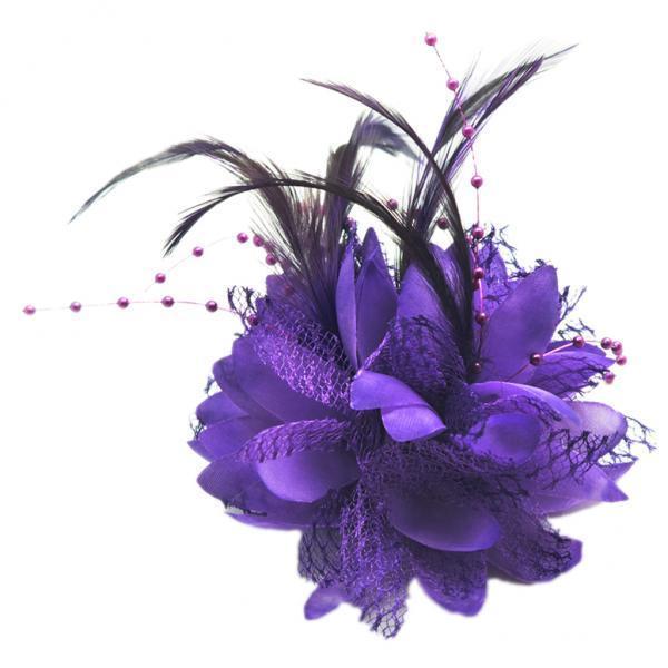 3xPearl Silk Feather Flower For Corsage ,Brooch ,Wrist ,Fascinator DIY purple