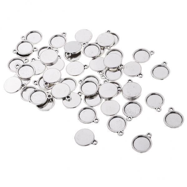 4x50 Pieces Blank Round Cabochon Bezel Settings Pendants Charms Base Silver