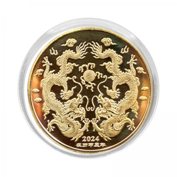 2x2024 Years of The Dragon Chinese Coin Badge Collection Coins for Family Adults Golden