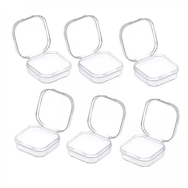 2x6x Mini Jewelry Storage Box Transparent Square with Lid for Earplugs Crafts S