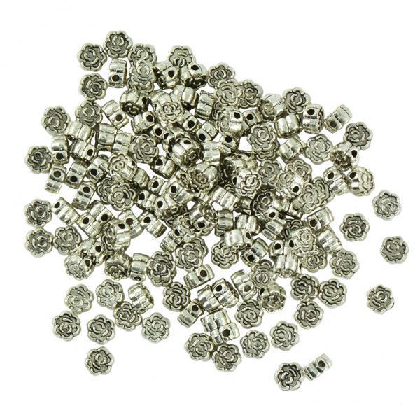 4x100 Pieces Tibetan Silver Rose Flower Engraved Spacer Beads Making 6x3mm