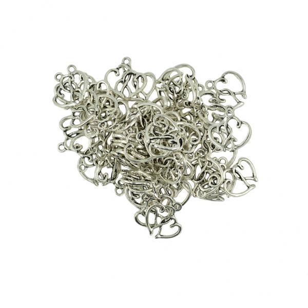 4x50 Pieces Antique Silver Valentine's Day Heart Charms Pendants DIY Making