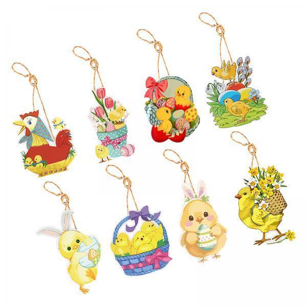 3x8Pcs Easter Decorations for The Home Hanging Ornaments for Wall Window Decor Style A