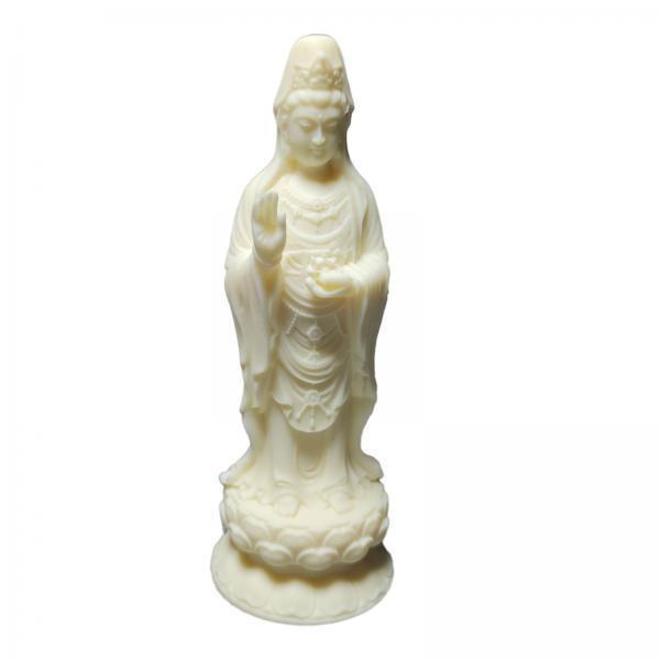 3xGuanyin Standing Statue Wood Carving Ornament Handmade for Housewarming Gift