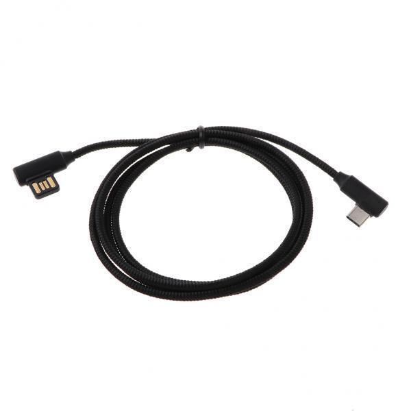 2xBraided 90 Degree Right Angle Type C Micro USB Fast Data Charger Cable black