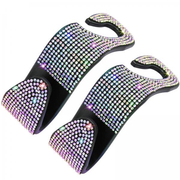 3x2Count Rhinestone Diamond Car Seatback Storage Hook Hanger Colorful