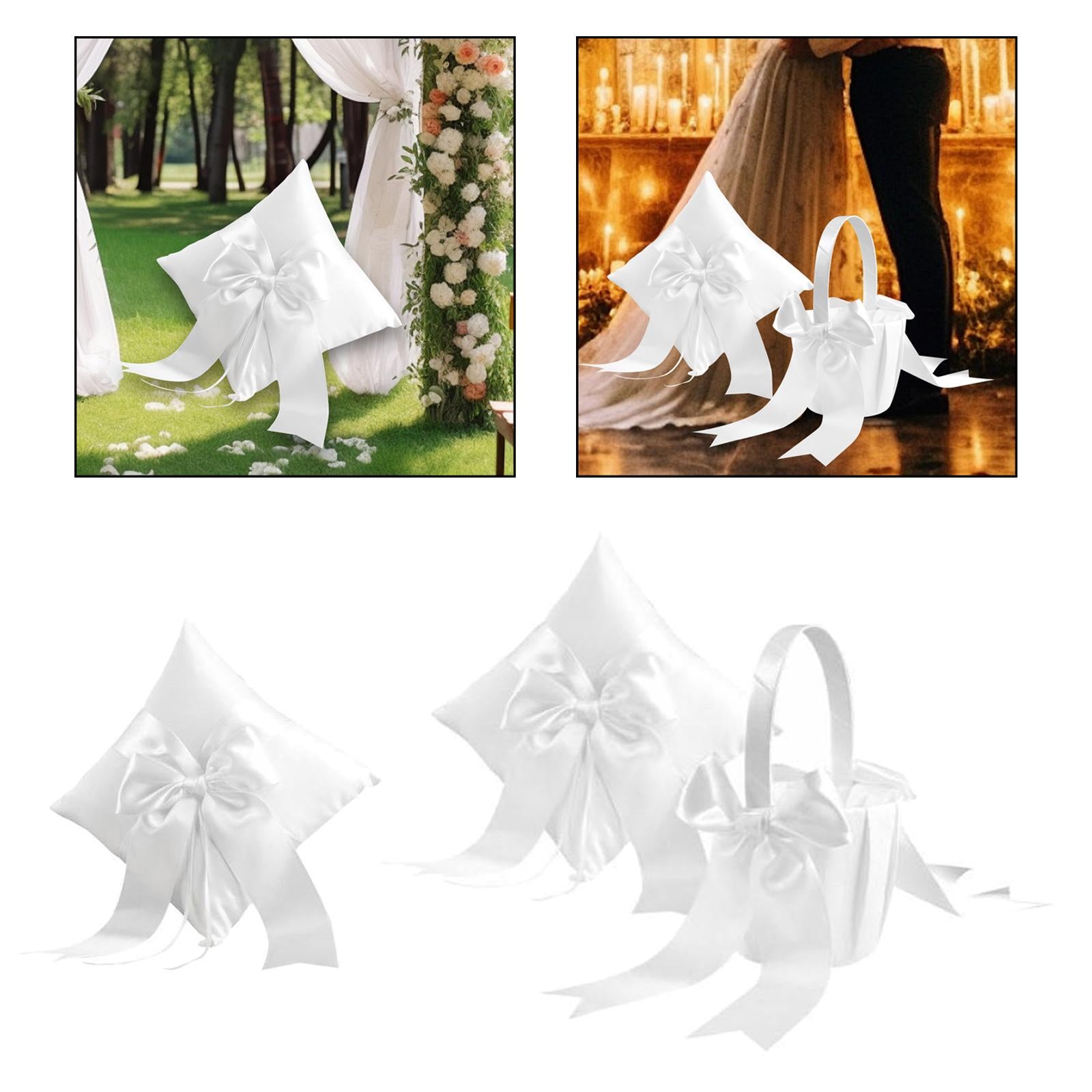  Bearer Pillow Wedding Flower Girl Basket Ribbon Decor