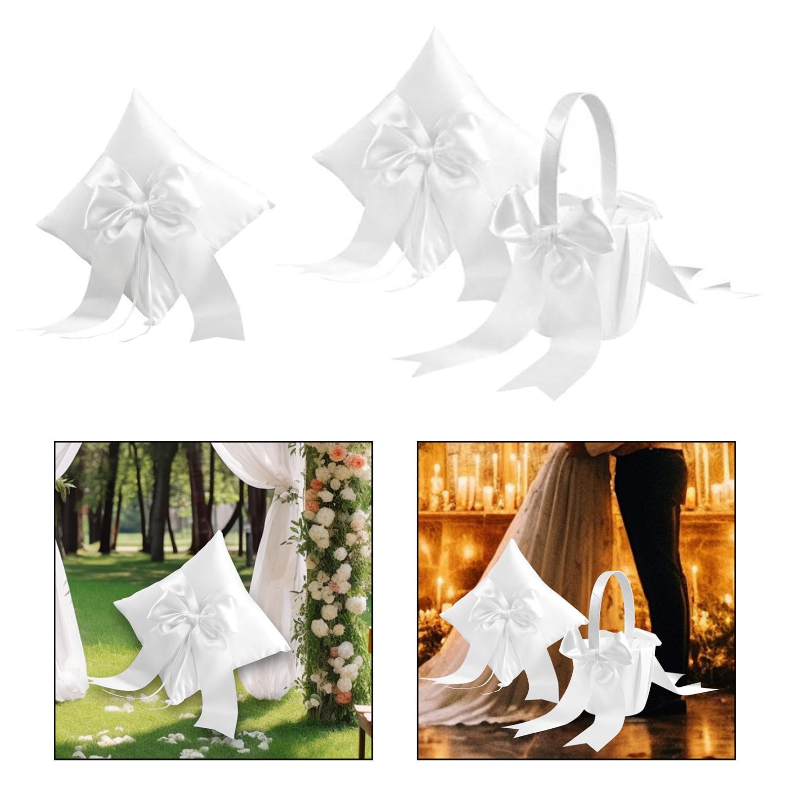  Bearer Pillow Wedding Flower Girl Basket Ribbon Decor