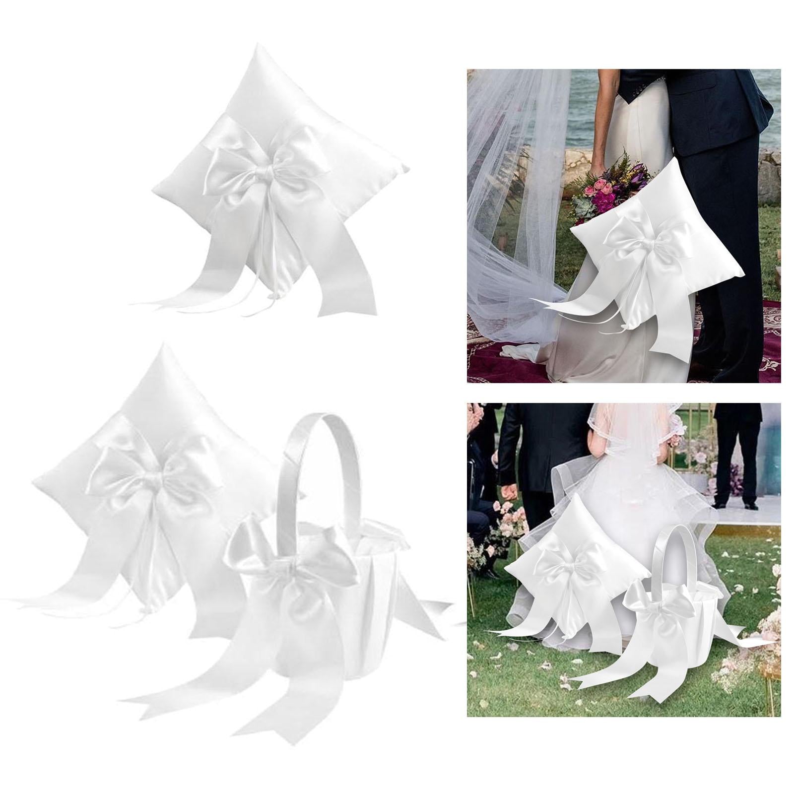  Bearer Pillow Wedding Flower Girl Basket Ribbon Decor