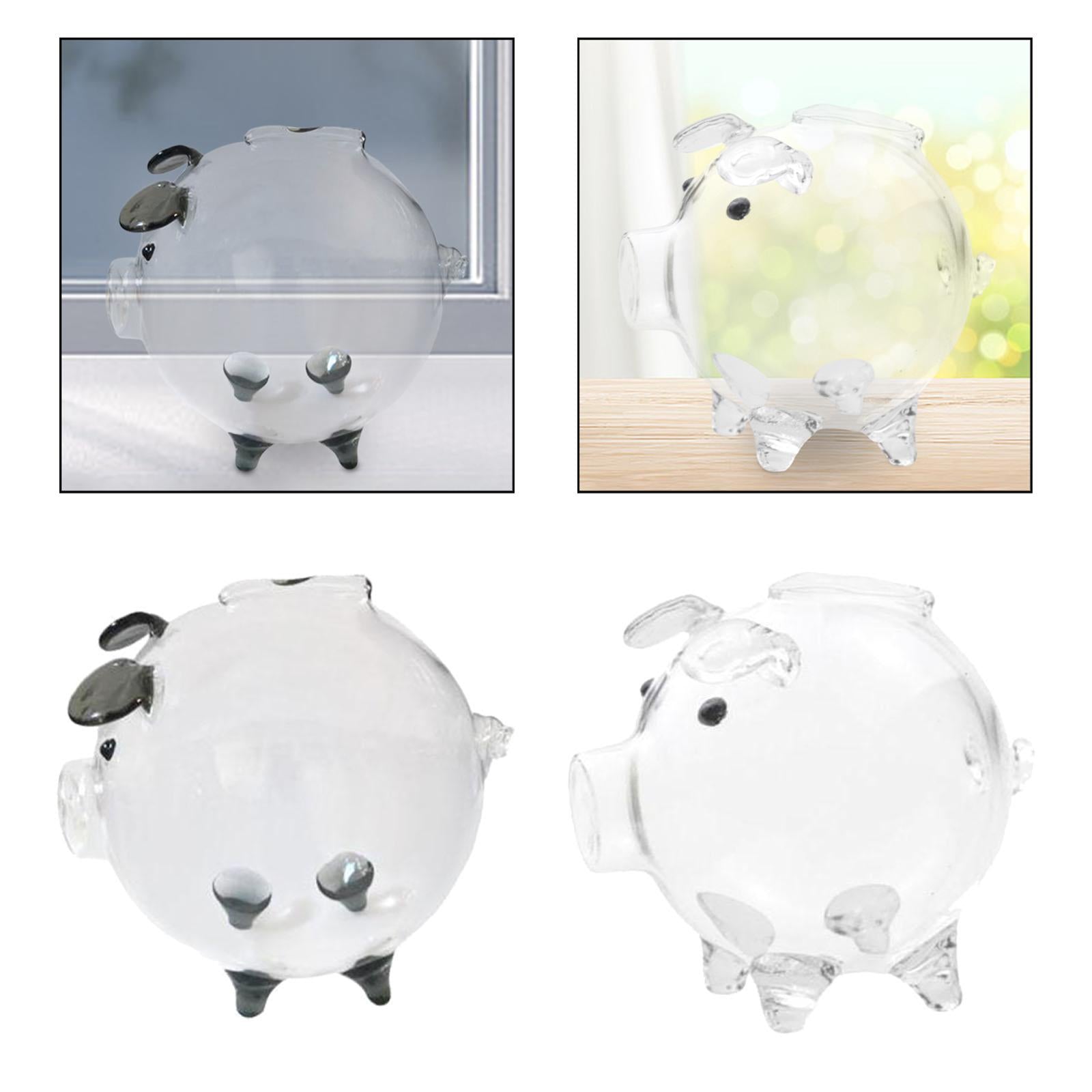 2 Glass Piggy Banks Lovely Money Saving Box for  Birthday Clear and Black