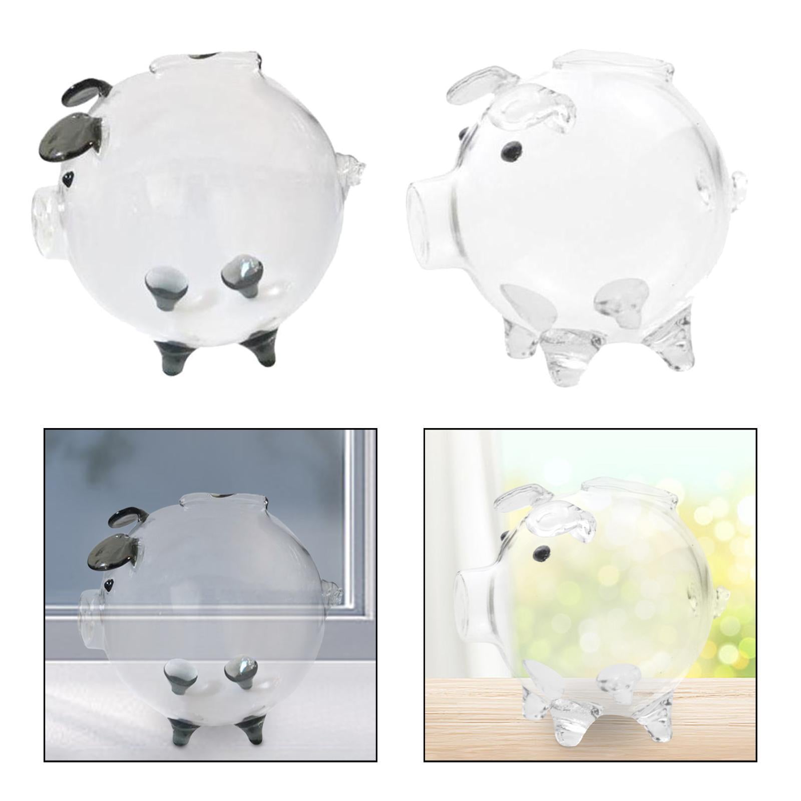 2 Glass Piggy Banks Lovely Money Saving Box for  Birthday Clear and Black