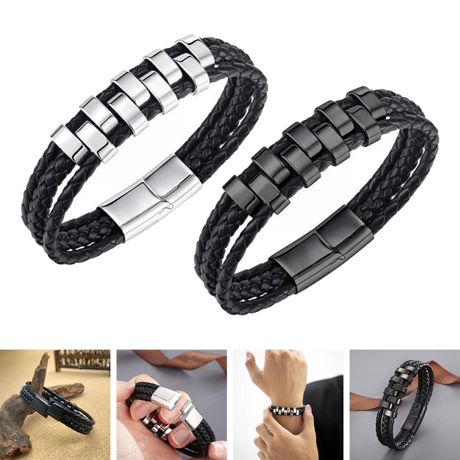 Braided Bracelet Cuff Bracelet  Rock Stackable PU Leather Bracelet