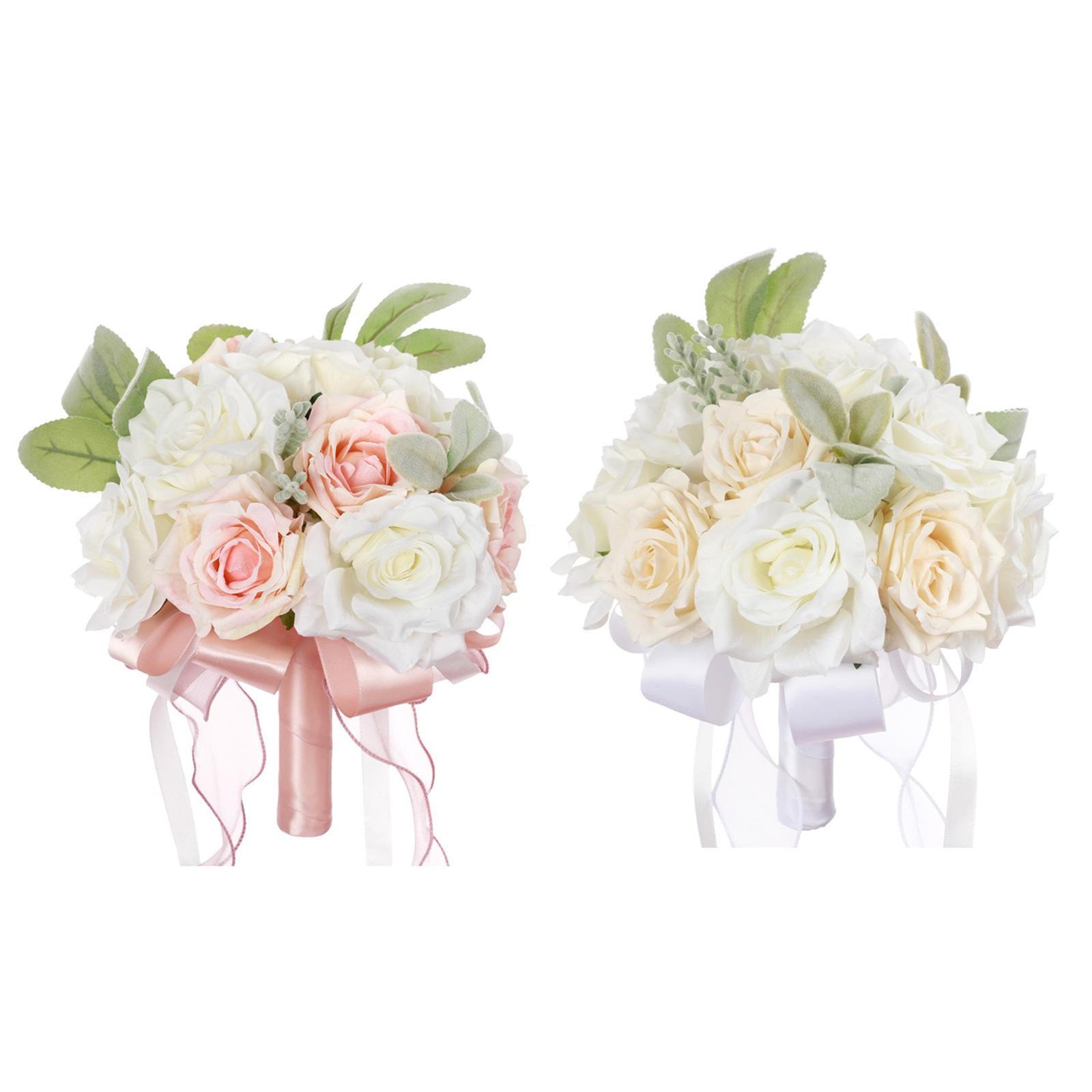 2x Wedding Bridal Bouquet Bridesmaid Bouquet Toss Bouquet White and Pink