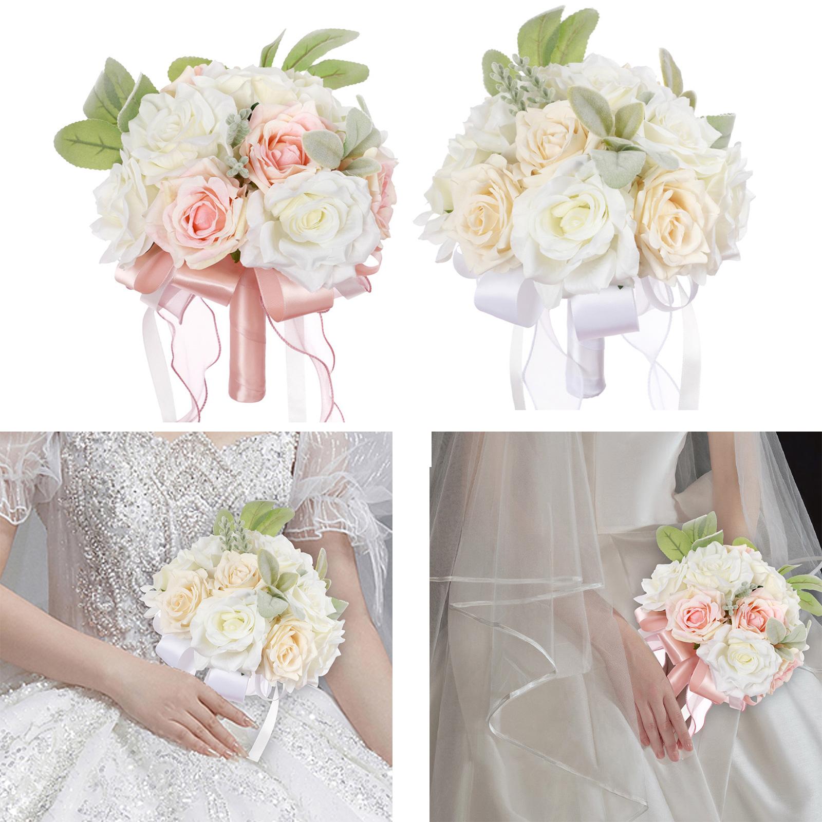 2x Wedding Bridal Bouquet Bridesmaid Bouquet Toss Bouquet White and Pink