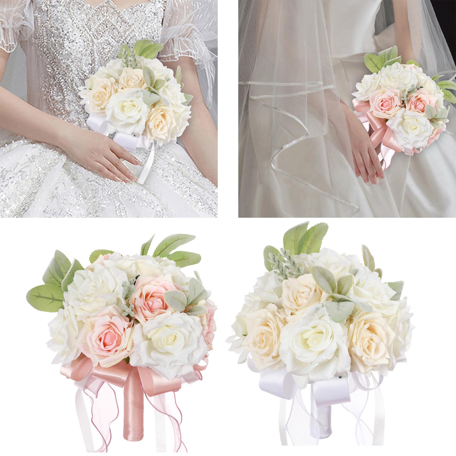 2x Wedding Bridal Bouquet Bridesmaid Bouquet Toss Bouquet White and Pink