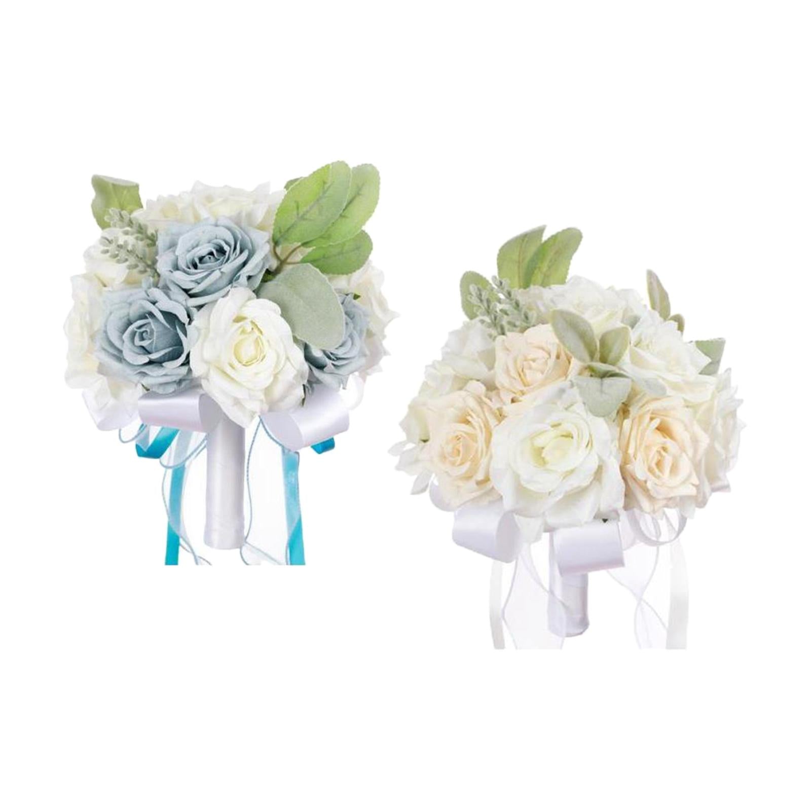 2x Wedding Bridal Bouquet Bridesmaid Bouquet Toss Bouquet White and Blue