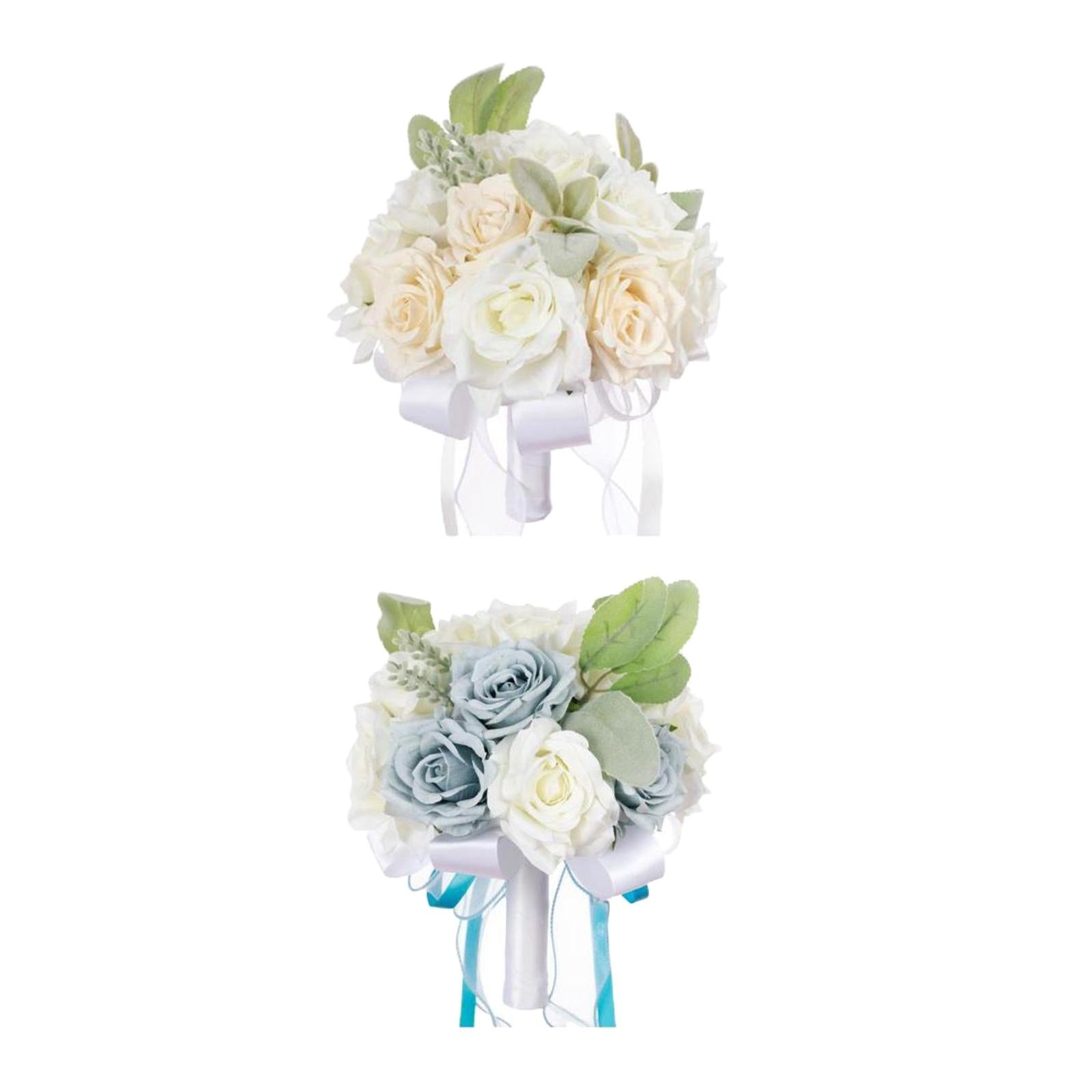 2x Wedding Bridal Bouquet Bridesmaid Bouquet Toss Bouquet White and Blue