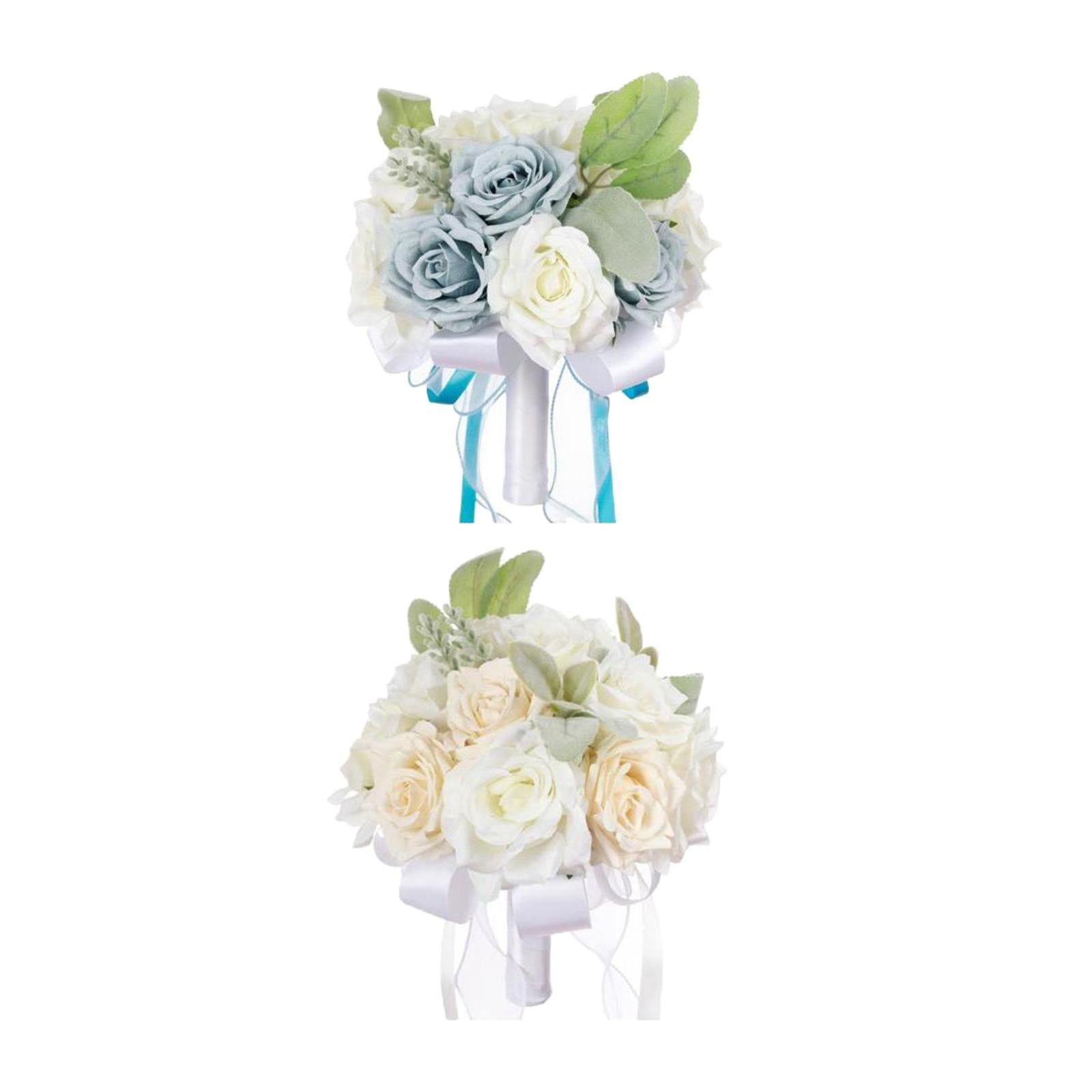 2x Wedding Bridal Bouquet Bridesmaid Bouquet Toss Bouquet White and Blue