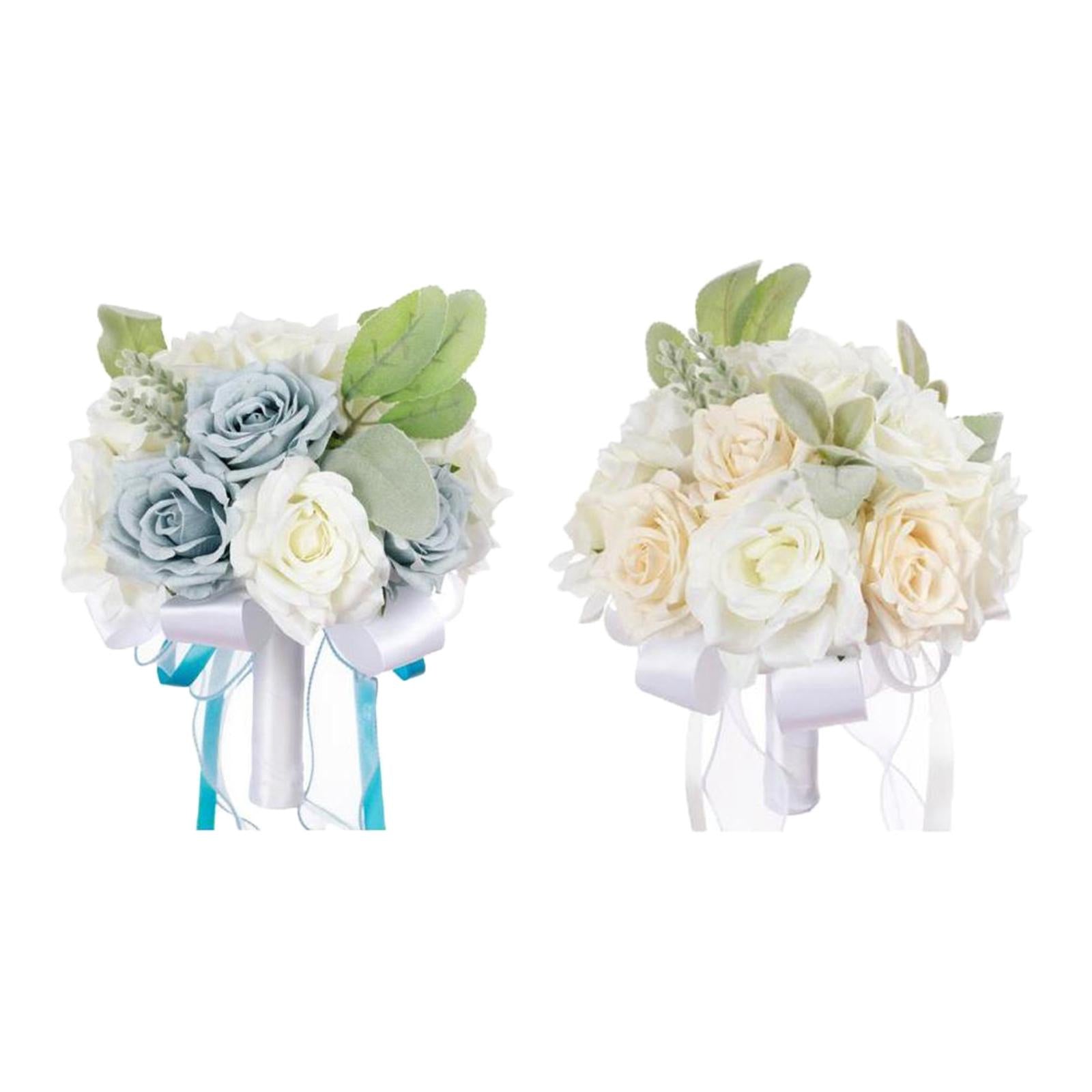 2x Wedding Bridal Bouquet Bridesmaid Bouquet Toss Bouquet White and Blue