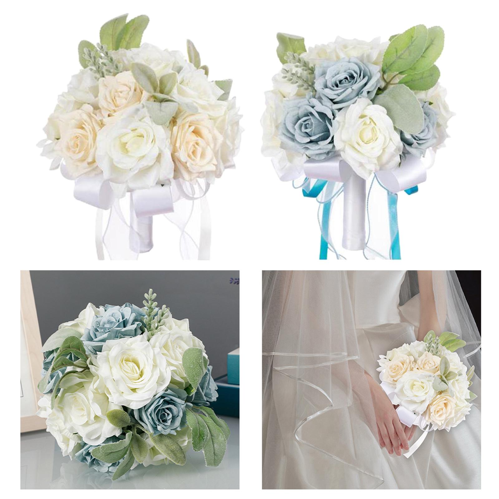 2x Wedding Bridal Bouquet Bridesmaid Bouquet Toss Bouquet White and Blue